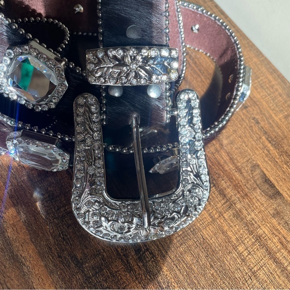 Rhinestone Belt Western Women\'s Cowgirl Crystal Studs Bling Silver Black leather main image 5